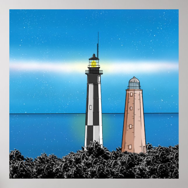 Cape Henry Lighthouses at night Poster (Front)