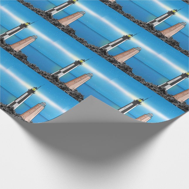 Cape Henry Lighthouses at night Wrapping Paper (Corner)