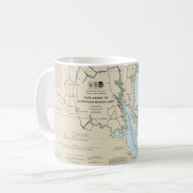 Cape Henry to Currituck Beach Light Nautical Chart Coffee Mug (Front Left)