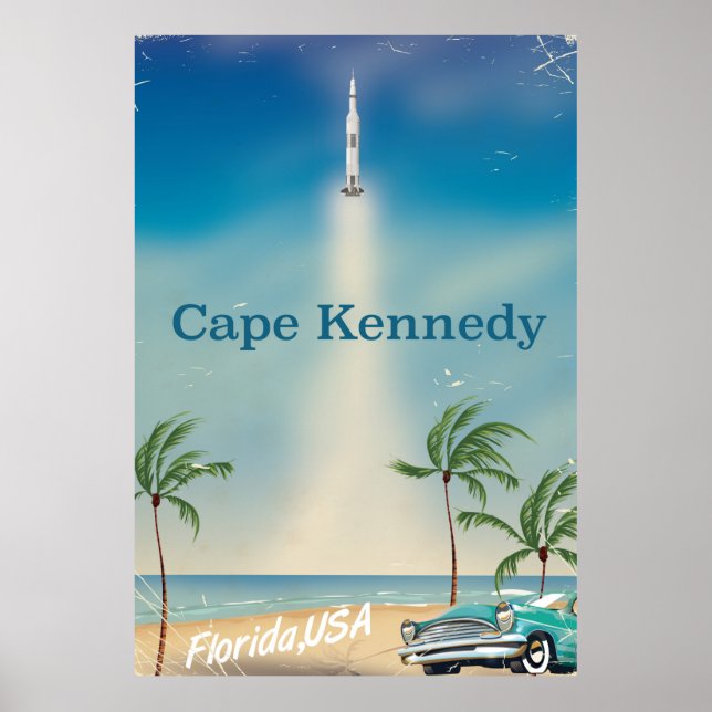 Cape Kennedy retro Saturn five rocket poster. Poster (Front)