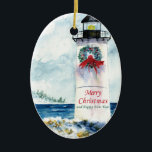 Cape Lighthouse Ceramic Tree Decoration<br><div class="desc">Enjoy this one of a kind watercolor painting by Michael Day. Order the matching Holiday Card and Wrapping Paper. Follow Michael Day's watercolor Instagram page @daysignstudio</div>