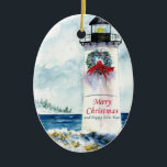 Cape Lighthouse Ceramic Tree Decoration<br><div class="desc">Enjoy this one of a kind watercolor painting by Michael Day. Order the matching Holiday Card and Wrapping Paper. Follow Michael Day's watercolor Instagram page @daysignstudio</div>