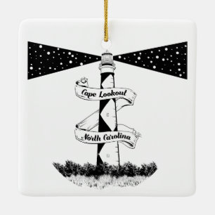 Cape Lookout Lighthouse Black and White Ceramic Ornament