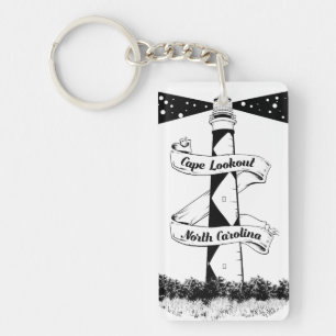 Cape Lookout Lighthouse Black and White Key Ring