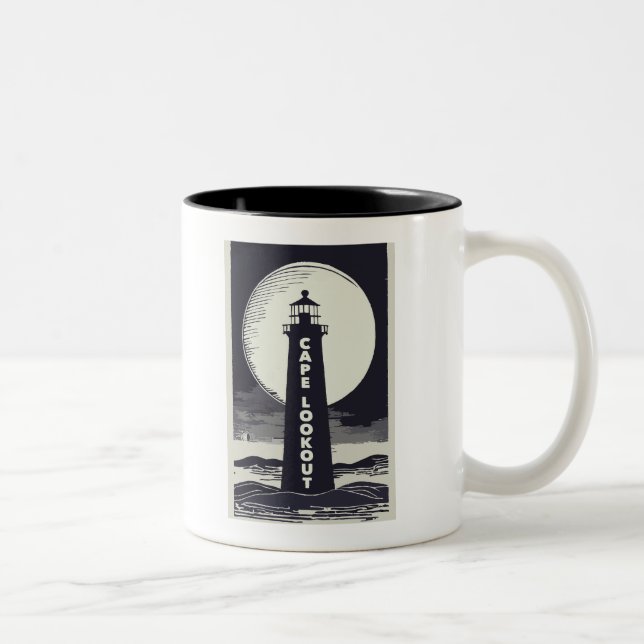 Cape Lookout Lighthouse North Carolina Moon Two-Tone Coffee Mug (Right)