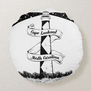 Cape Lookout Lighthouse Round Cushion