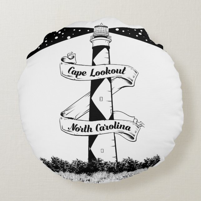 Cape Lookout Lighthouse Round Cushion (Back)