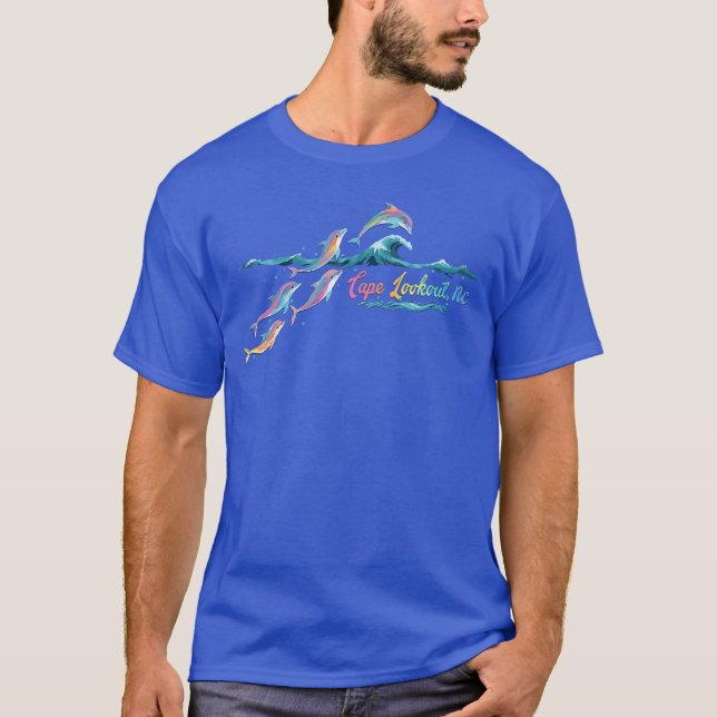 Cape Lookout NC Colourful Dolphin Lover Beach Vaca T-Shirt (Front)