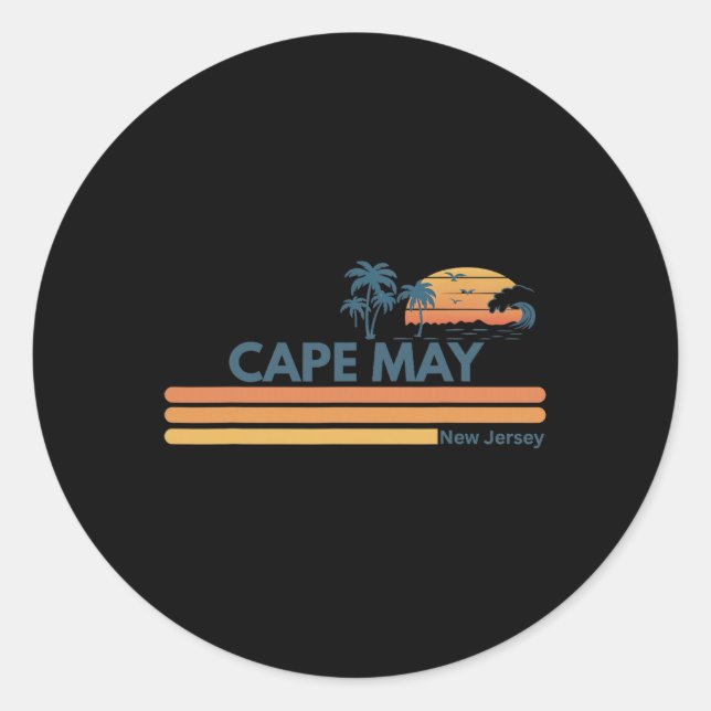 Cape May Beach New Jersey Summer Palm Tree Men Wom Classic Round Sticker (Front)