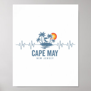 Cape May Beach New Jersey Vintage 80s Sunset Heart Poster