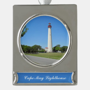 Cape May Lighthouse Silver Plated Banner Ornament
