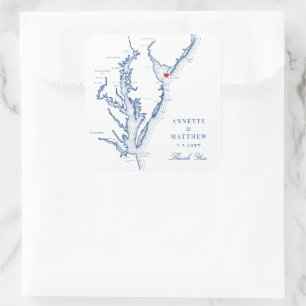 Cape May New Jersey Map Navy Wedding Favour Square Sticker