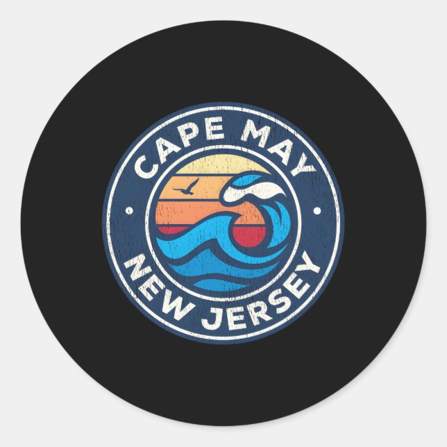 Cape May New Jersey Nj Nautical Waves Classic Round Sticker (Front)