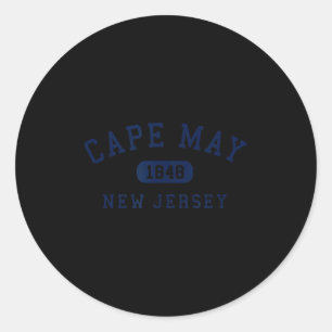 Cape May New Jersey Nj Varsity Arched Text Mens Wo Classic Round Sticker