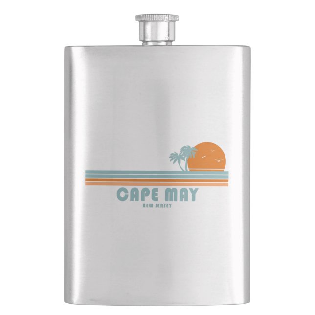 Cape May New Jersey Sun Palm Trees Hip Flask (Front)