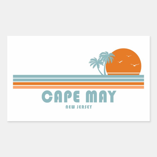 Cape May New Jersey Sun Palm Trees Rectangular Sticker (Front)