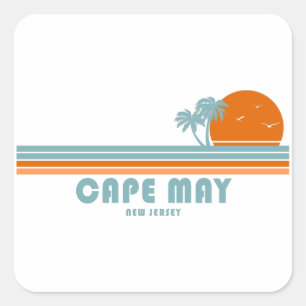 Cape May New Jersey Sun Palm Trees Square Sticker