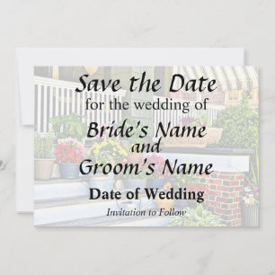 Cape May NJ - Flowers and Watering Cans on Porch Save The Date