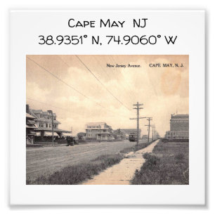 Cape May NJ Map Coordinates Vintage Style Photo Print