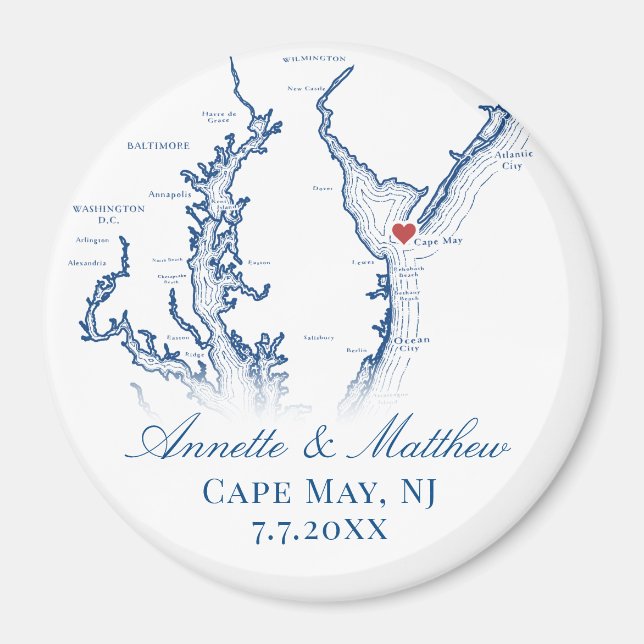 Cape May NJ Map Wedding Favour Keepsake  Magnet (Front)