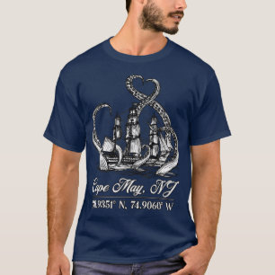 Cape May NJ Nautical Coordinates Boat With Octopus T-Shirt