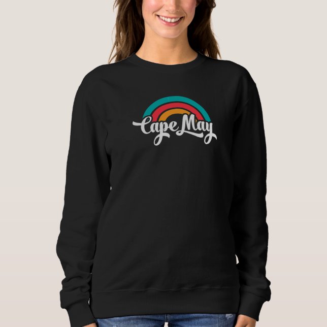 CAPE MAY NJ Retro Script With Rainbow 8 Sweatshirt (Front)