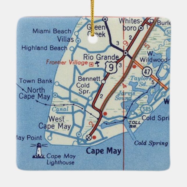 Cape May NJ Vintage Map Ceramic Ornament (Back)