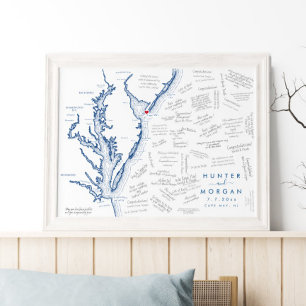 Cape May NJ Wedding Modern Map Guest Book Poster