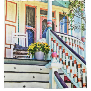 Cape May NJ - White Rocking Chair on Porch Shower Curtain