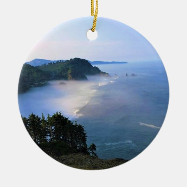 Cape Meares, Oregon Coast Ceramic Tree Decoration (Front)