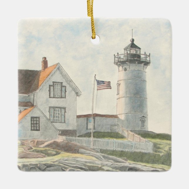 Cape Neddick Lighthouse Ceramic Ornament (Front)