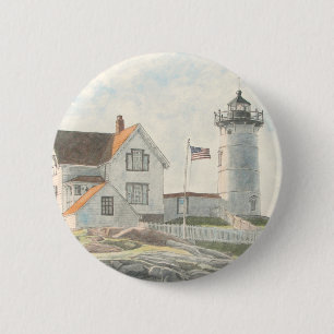 Cape Neddick Lighthouse Watercolor 6 Cm Round Badge