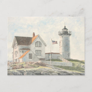 Cape Neddick Lighthouse Watercolor Postcard