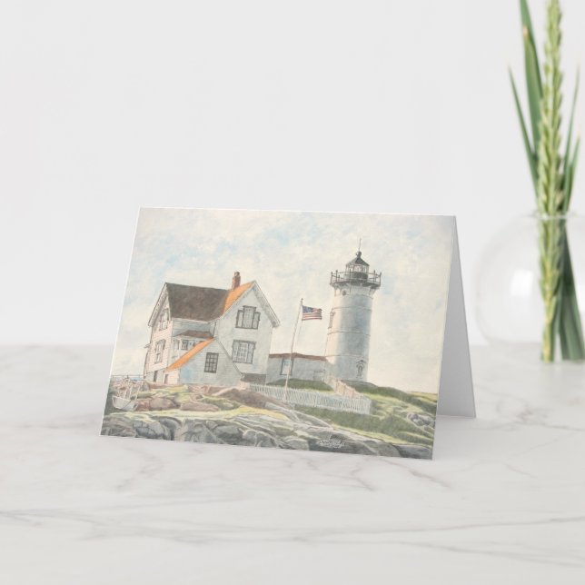 Cape Neddick Lighthouse Watercolor Thank You Card (Front)