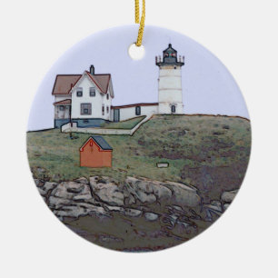 Cape Neddick Nubble Lghthouse Maine Ceramic Tree Decoration
