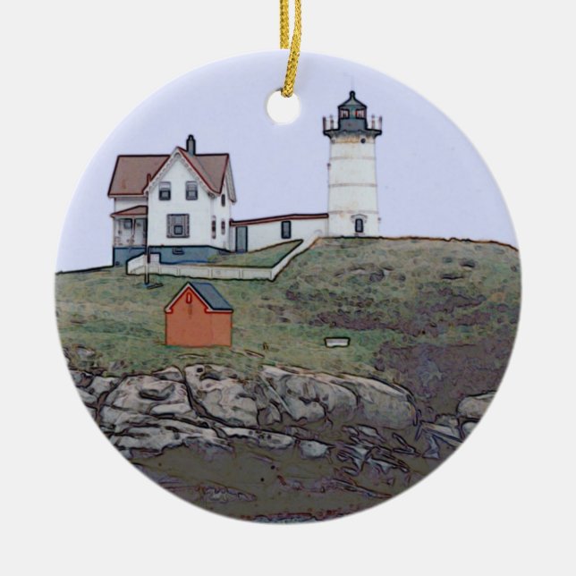 Cape Neddick Nubble Lghthouse Maine Ceramic Tree Decoration (Front)