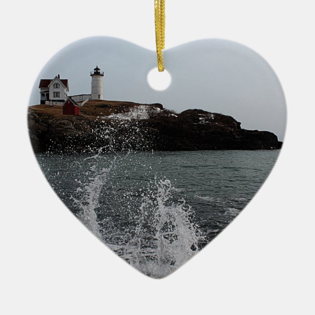 Cape Neddick / Nubble Light Ceramic Tree Decoration (Front)