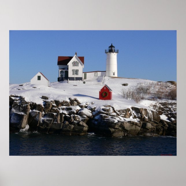 Cape Neddick ( Nubbles ) Lighthouse Winter-Print Poster (Front)