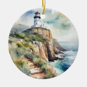 Cape Point Cape Town South Africa Watercolor Ceramic Tree Decoration