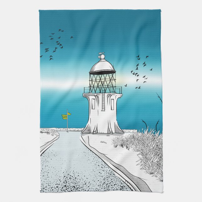 Cape Reinga Lighthouse New Zealand Tea Towel (Vertical)