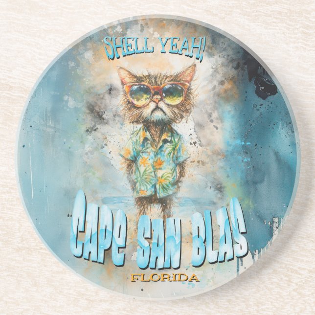 Cape San Blas Florida Beach Cat Coaster (Front)