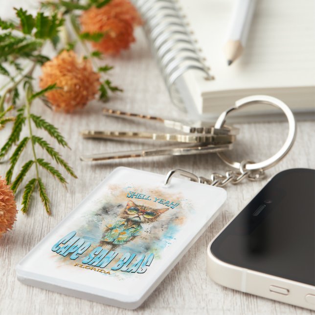 Cape San Blas Florida Beach Cat Key Ring (Front Right)