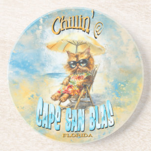 Cape San Blas Florida Beach Lounging Cat Coaster