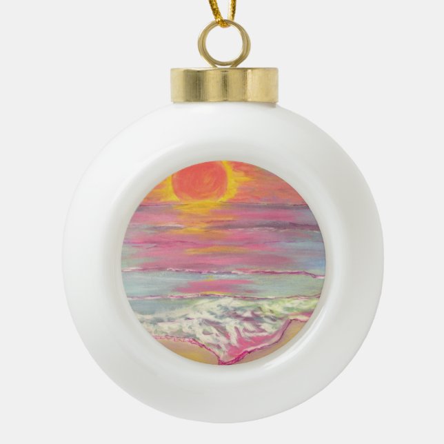 Cape San Blas Sunset Beach Ceramic Ball Christmas Ornament (Front)