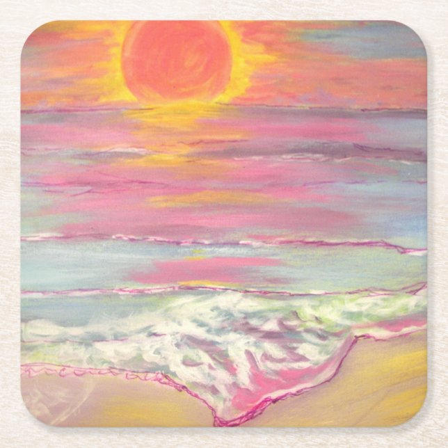 Cape San Blas Sunset Beach Square Paper Coaster (Front)