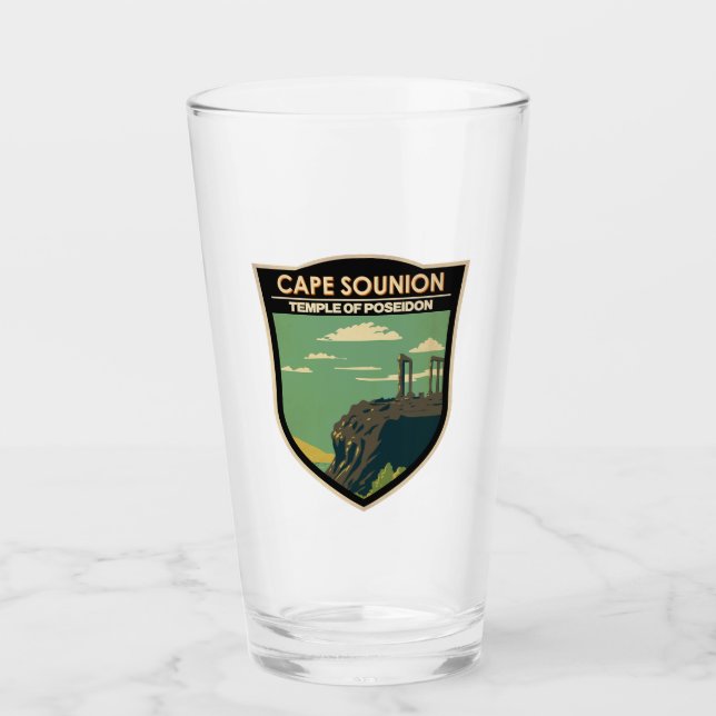 Cape Sounion Greece Travel Art Vintage Glass (Front)