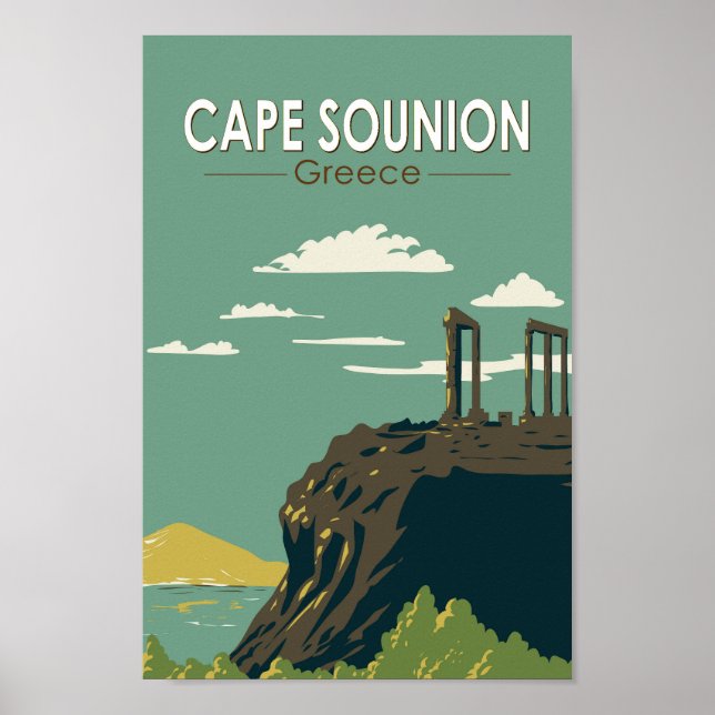 Cape Sounion Greece Travel Art Vintage Poster (Front)