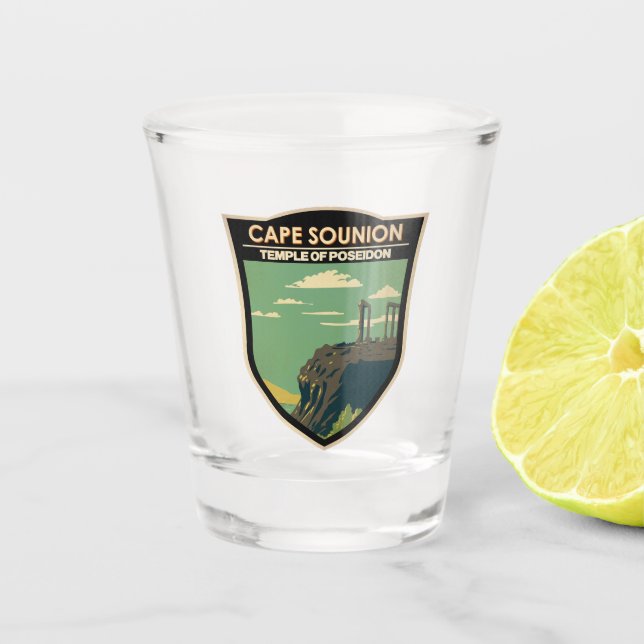 Cape Sounion Greece Travel Art Vintage Shot Glass (Front)