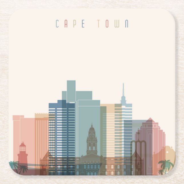 Cape Town, Africa | City Skyline Square Paper Coaster (Front)