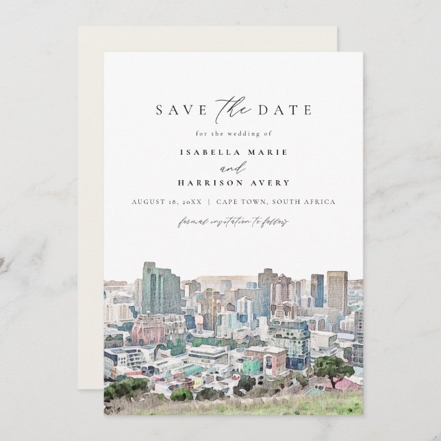 CAPE TOWN Coastline Skyline Travel Save the Date I Invitation (Front/Back)